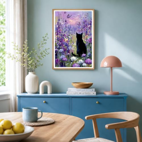NXIKYO Framed Lavender Cat Paint by Numbers Kit for Adults Beginner, Butterfly Garden Easy Paint by Numbers Canvas with Frame, DIY Painting Kit for Relaxing Home Wall Decor Gift 8x12 Inch - Image 4