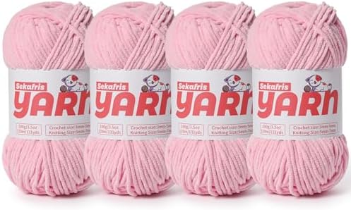 4 Pack Plush Chunky Chenille Yarn for Crocheting, Soft Fluffy Velvet Yarn for Crocheting Amigurumi, Fuzzy Baby Blanket Knitting 400g/524yds Bulky(4 Pink) by Sekafris