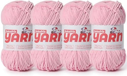 4 Pack Plush Chunky Chenille Yarn for Crocheting, Soft Fluffy Velvet Yarn for Crocheting Amigurumi, Fuzzy Baby Blanket Knitting 400g/524yds Bulky(4 Pink) by Sekafris