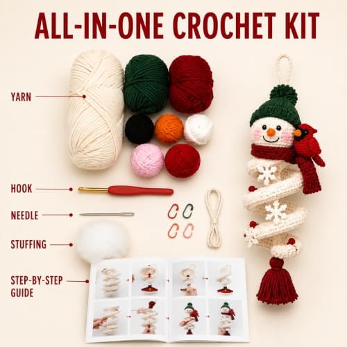 Crochet Snowman Spiral Ornament DIY Kit, Christmas Craft for Adults - Image 3