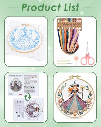ERKOON Embroidery Kit for Beginners Adult, Cross Stitch Set Include Embroidery Cloth Hoops Threads for Craft Lover Hand Stitch with Embroidery Skill Techniques (White Witch) - Image 2