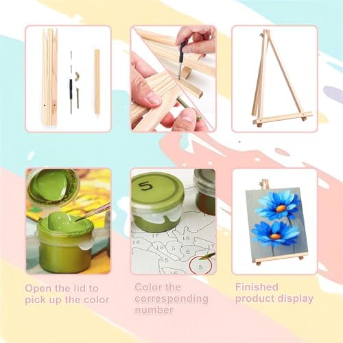 4 Pack Flower Paint by Numbers for Adults with Framed Canvas - Wooden Easel - Image 6