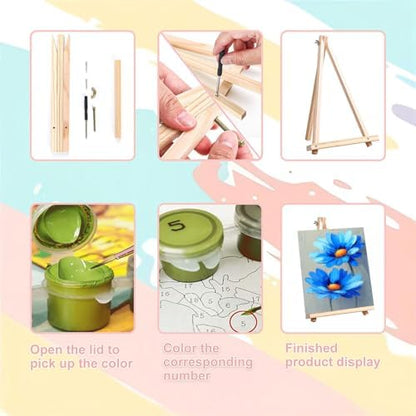 4 Pack Flower Paint by Numbers for Adults with Framed Canvas - Wooden Easel - Image 6