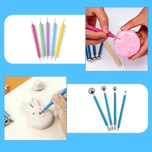 12PCS Dotting Tools Set, Clay Sculpting Tools with Double-Sided Ball Tips & 1.7OZ Air Dry Clay Glaze for Rock Painting, Pottery Embossing, Canvas Drawing & Clay Modeling Kit for Artists and Crafters - Image 4