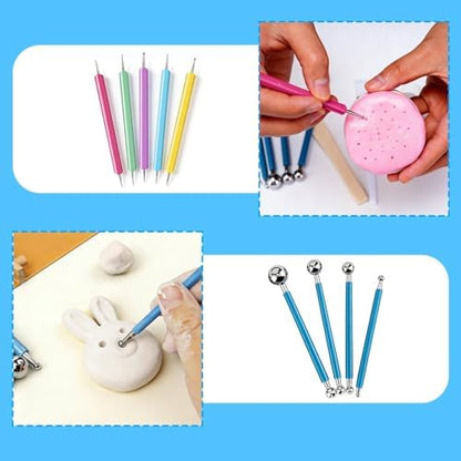 12PCS Dotting Tools Set, Clay Sculpting Tools with Double-Sided Ball Tips & 1.7OZ Air Dry Clay Glaze for Rock Painting, Pottery Embossing, Canvas Drawing & Clay Modeling Kit for Artists and Crafters - Image 4