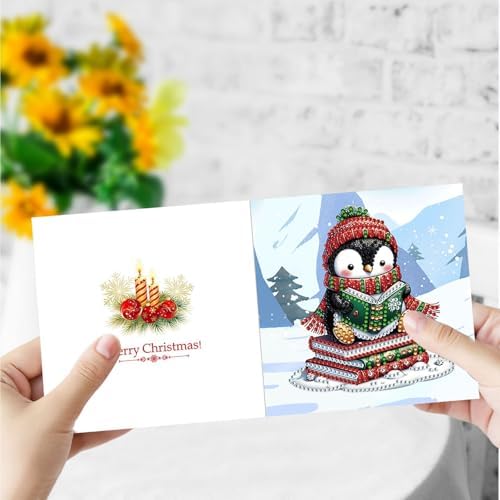 DIY Diamond Greeting Cards Set Christmas, 5D DIY Diamond Art Painting Greeting Card, DIY Christmas Card Making Kits for Family Friends Handmade Gift-#39-Penguin - Image 3