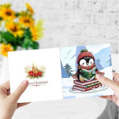 DIY Diamond Greeting Cards Set Christmas, 5D DIY Diamond Art Painting Greeting Card, DIY Christmas Card Making Kits for Family Friends Handmade Gift-#39-Penguin - Image 3