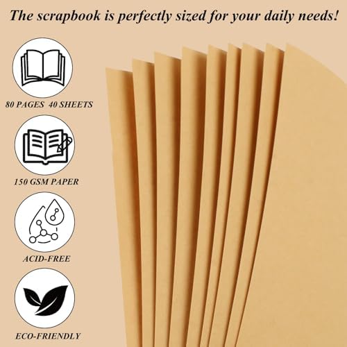 Joyberg Scrapbook 80 Pages, Scrapbooking Supplies 8 x 8 In, junk journal Album Suitable for Album Memory Book Wedding, Anniversary Family, DIY Craft Projects (Brown) - Image 5