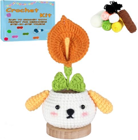 DIY Flower Crochet Kit for Beginners Animal Potted Plants Starter Knitting Kit Complete Learn to Crochet Pot for Adults Art Craft Supplies Gift with Step-by-Step Video Tutorials & Written Pattern by Unknown