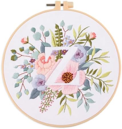 IUHUI Embroidery Kit for Beginners Adults - 26 Floral Letters Easy Patterns, DIY Hand Stitching Embroidery Set with Hoop (Flower and Grass Letter Z) by Unknown