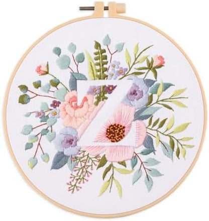 IUHUI Embroidery Kit for Beginners Adults - 26 Floral Letters Easy Patterns, DIY Hand Stitching Embroidery Set with Hoop (Flower and Grass Letter Z) by Unknown