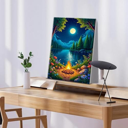 ATDMS Landscape Paint by Numbers Kit for Adults with Frame Moon Paint by Number with Easel Lake Adult Paint by Number Kits Framed Canvas DIY Oil Painting by Numbers for Gift Home Wall Decor 8x12 Inch - Image 7