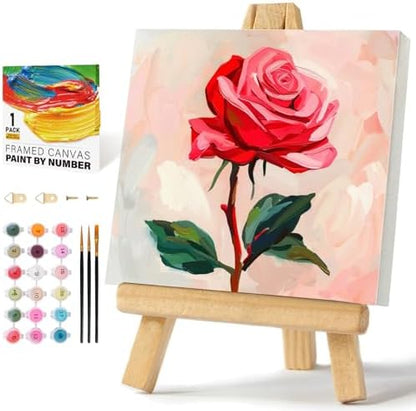 Offito Framed Paint by Numbers Kit for Adults Beginners, Rose Flowers by Offito