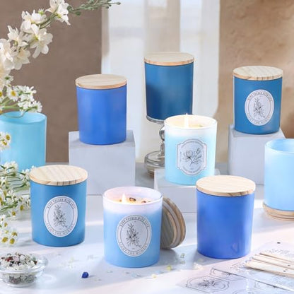 12 Pcs 10oz Blue Glass Candle Jars with Lids & Crystals for Candle Making by Reisen