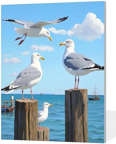 ACANDYL Seagull Paint by Numbers Kit for Adults Paint by Numbers for Adults Beginner Seaside Canvas Painting by Number Sea DIY Acrylic Oil Painting on Canvas Arts Craft Decoration for Wall 16x21 Inch by ACANDYLPaintbyNumbersKits