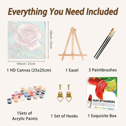 AUKELHJ Framed Paint by Numbers Kit for Adults, Rose, 10x10 inch - Image 5