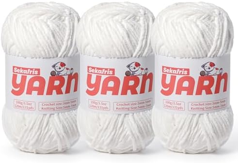 3 Pack Plush Chunky Chenille Yarn for Crocheting, Soft Fluffy Velvet Yarn for Crocheting, Fuzzy Baby Blanket Knitting Yarn, 300g/393yds Bulky Amigurumi Yarns（3 Snow White） by Sekafris