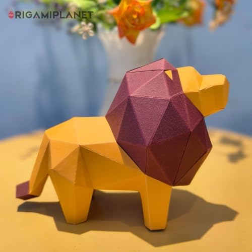 Lion 3D Origami Paper Craft Kit, Creative Handmade Paper Sculpture Art for Home Decor, Unique Pre-Cut DIY Cute Animal Models Origmai Papercraft Set, Present for Teens & Adults - Image 6