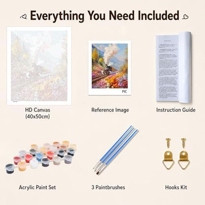 AUKELHJ Paint by Numbers Kit for Adults Beginner, Train, 16X20 Inch - Image 6