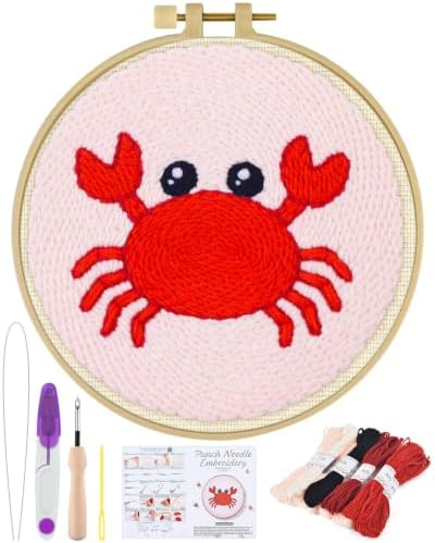 ERKOON Punch Needle Kit Beginners Adults, Zodiac Easy Embroidery Set for Starter Art Craft, Needling Punching Project with Patterns, Tools, Yarns, Hoop, Instruction (Cancer) by ERKOON