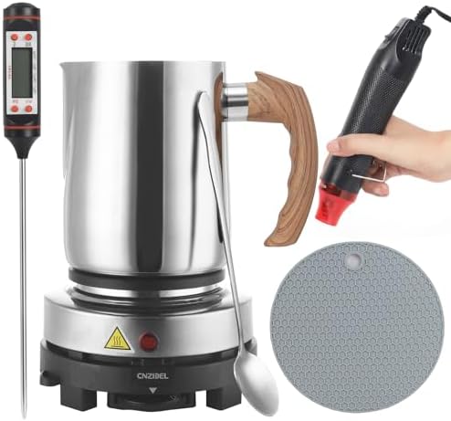 Candle Making Kit with Hot Plate for Adults, Soy Candle Make Set with Wax Melter for Beginners, Imitation wood grain Pouring Pot Pitcher, Heat Gun, Thermometer, Candle Making Supplies Accessories by handysienda
