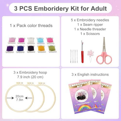 Huacan Embroidery Kit for Adults Beginners with 3 Hoops & Gift Box - Image 2