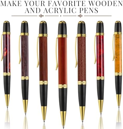 Colarr 12 Pack Woodturning Pen Kit Twist Ballpoint Pen Kit, Gold - Image 5