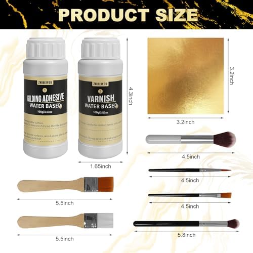 100 Pieces Gold Leaf Sheets, Complete Gilding Adhesive Kit for Gold Leaf - Image 6