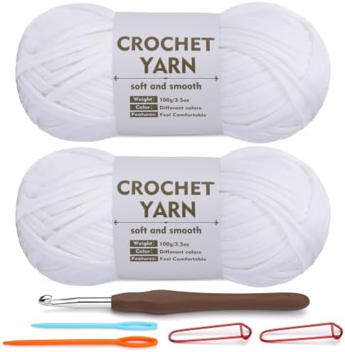 SHWAKK 2 Pack T-Shirt Yarn Set, White Crochet Yarn for Knitting & Crochet by SHWAKK