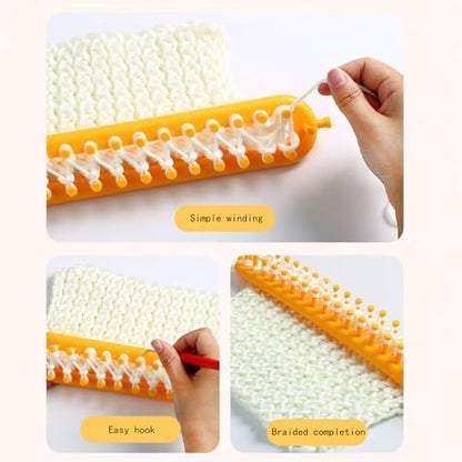 Rectangle Knitting Looms，Plastic Weaving Looms Set，Weaving Loom，Scarf Hats Making Tools，DIY Crocheting Handmade Craft Kit with a Crochet Hook and Needle for Knitting Lovers，36 cm (Yellow) - Image 3