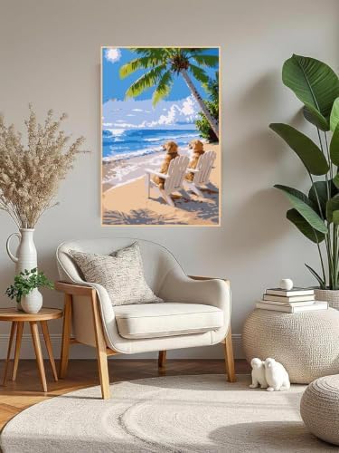 Mowana Beach Paint by Numbers Kit for Adults Beginners, Golden Retrievers Adult Painting Kit by Numbers with Frame and Easle, Stretched Canvas Paint by Number Kit, 8x12inch - Image 7