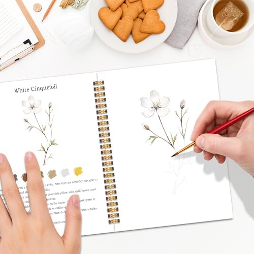 Easy Wildflowers Watercolor Workbook for Beginners, Water Coloring Book, 18 Colors Watercolors Paint Set, 12 Patterns Watercolor Kit, Stress Relief Gifts for Women Adults Teen - Image 5
