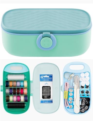 FKOG Sewing Project Kit, 135 Pcs Family Sewing Supplies Repair Kit Traveler Sewing Kit Sewing Thread Accessories DIY Sewing Supplies Organizer (Green) (Cyan Green Sewing kit) by FKOG