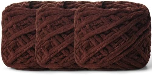 3 Pack Plush Chenille Chunky Yarn 100g (49.2yd) - Fluffy Velvet Yarn Crochet for Blanket Knitting and Crocheting - Baby Yarns for Crocheting Soft - Amigurumi Yarns (Coffee) by OMoiut