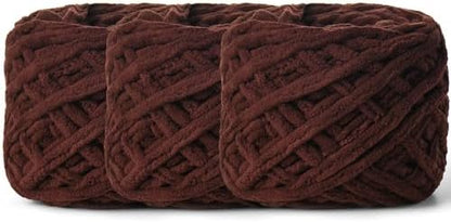 3 Pack Plush Chenille Chunky Yarn 100g (49.2yd) - Fluffy Velvet Yarn Crochet for Blanket Knitting and Crocheting - Baby Yarns for Crocheting Soft - Amigurumi Yarns (Coffee) by OMoiut