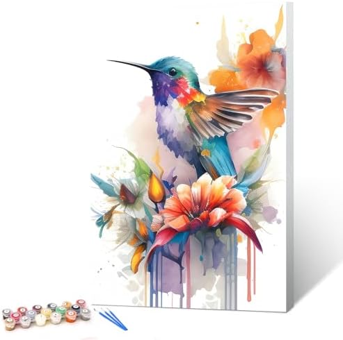 Ginkko Bird Framed Paint by Numbers Kit for Adults 8X 12 inch, Flowers by Ginkko