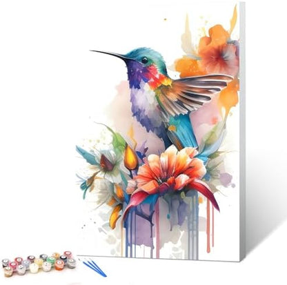 Ginkko Bird Framed Paint by Numbers Kit for Adults 8X 12 inch, Flowers by Ginkko