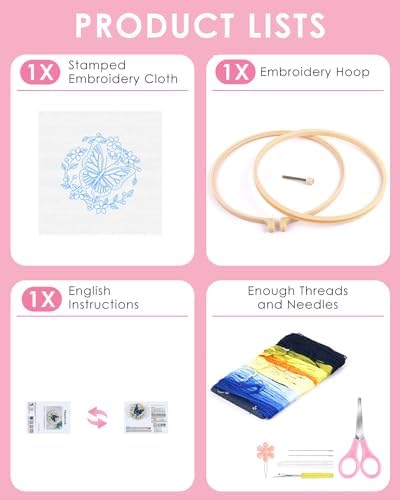 TINDTOP Embroidery Kit for Beginners Adult, Butterfly Embroidery Kit - Image 2