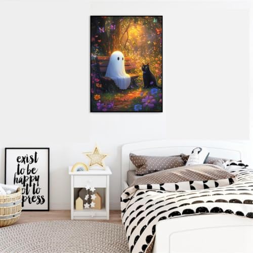 Clendo Halloween Paint by Numbers Kit for Adults - Ghost and Cat Adult Paint by Number Kits on Canvas for Beginner, Oil Painting by Numbers Kit for Gift Home Wall Decor Without Frame 16x20 Inch - Image 4