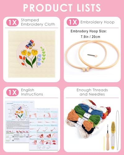 TINDTOP Punch Needle Kits, DIY Punch Embroidery Kits for Adults Beginner, Tool with Punch Needle Fabric, Hoops, Yarns and Sewing Needles (Set F) - Image 2