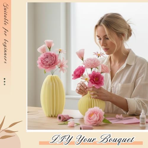 AmazingSpark Crepe Paper Flower Making Kit, Complete DIY Craft Aesthetic Gift with 3 Vises & Supplies to Make 30 Flowers, Sensory Arts Idea Gift for Adults, Couples, Friends, Women(Pink) - Image 5