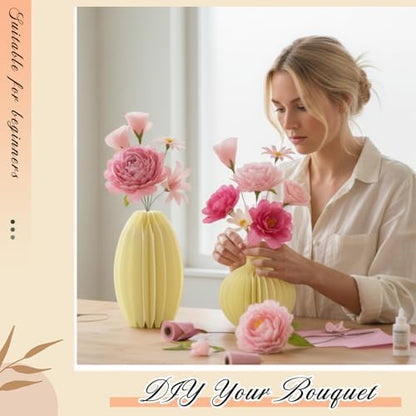 AmazingSpark Crepe Paper Flower Making Kit, Complete DIY Craft Aesthetic Gift with 3 Vises & Supplies to Make 30 Flowers, Sensory Arts Idea Gift for Adults, Couples, Friends, Women(Pink) - Image 5