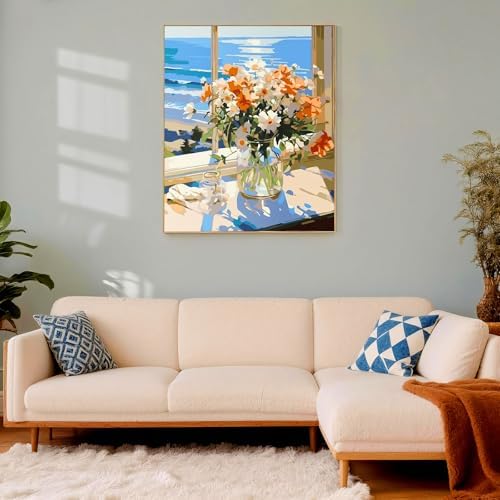 NKVNKV Paint by Numbers Kit for Adults Beginners - Floral Series, DIY Flower Canvas for Panting Kits for Gift and Wall Room Decoration 16x20 Inch (Without Frame) - Image 6