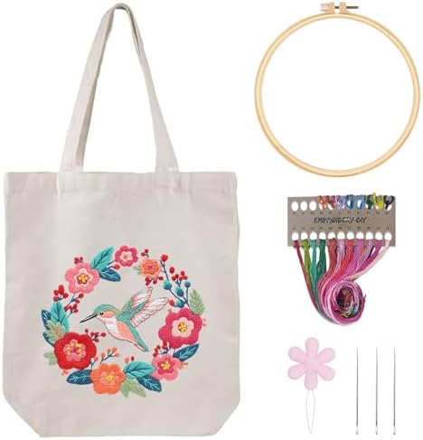 Louise Maelys Hummingbird Embroidery Kit Canvas Tote Bag for Beginners by LouiseMaelys