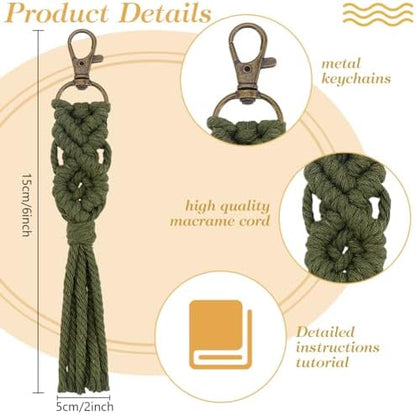 BEUNITONE 16 Sets Macrame Tassel Keychain Kit for Adults Colorful Macrame Cord Knotting Kit Boho Mini Macrame Tassel Keychain with Instruction mini Keychain for Car Key Purse Phone Wallet Charm - Image 3