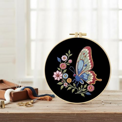 FRANDEK DIY Flower Butterfly Stamped Embroidery Kit with Hoop for Adults - Image 2