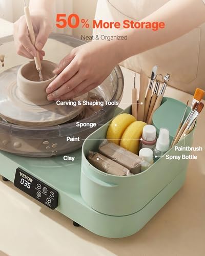 VEVOR Pottery Wheel for Adults, 14" and 11" Turntables, 450W Electric Table Top Pottery Wheel with Foot Pedal, 30-300 RPM Adjustable Speed, Aluminum Body, for Beginners, DIY Clay Art Craft, Green - Image 6