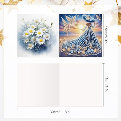 antor 6 Pcs 5D Diamond Painting Greeting Cards Kits, Elegant Lady DIY Diamond Art Cards with Envelopes, Handmade Rhinestone Greeting Card Set for Birthdays & Holidays - Image 2