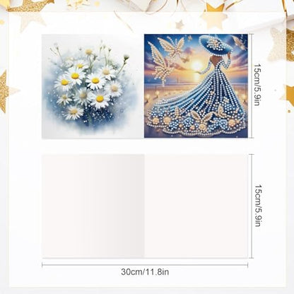 antor 6 Pcs 5D Diamond Painting Greeting Cards Kits, Elegant Lady DIY Diamond Art Cards with Envelopes, Handmade Rhinestone Greeting Card Set for Birthdays & Holidays - Image 2