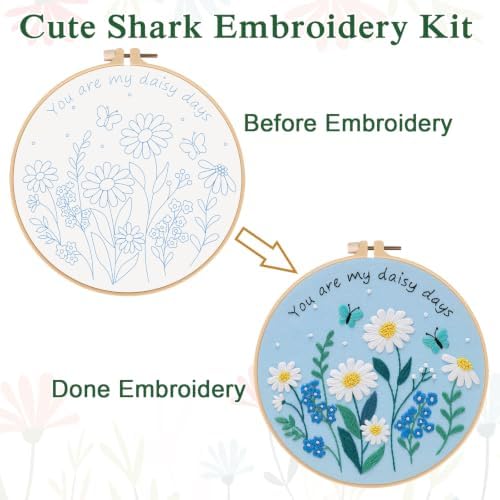 Louise Maelys Daisy Quote Embroidery Kit for Beginners, Blue Floral Craft - Image 3